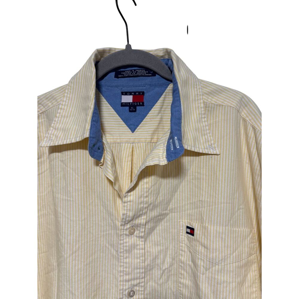 Tommy Hilfiger Men's Yellow White Stripe Cotton Button Front Shirt XL Vintage - Picture 3 of 6